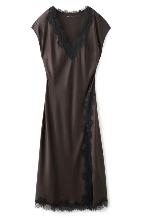Lace Trim Satin Maxi Dress