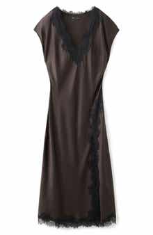 Lace Trim Satin Maxi Dress