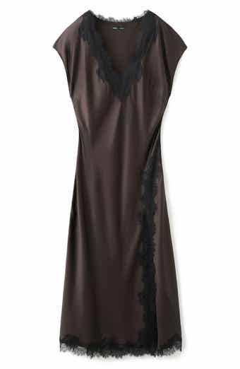 Lace Trim Satin Maxi Dress