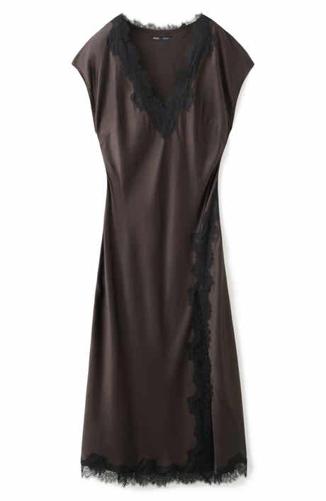 Lace Trim Satin Maxi Dress