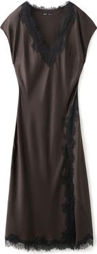 MANGO Lace Trim Satin Maxi Dress