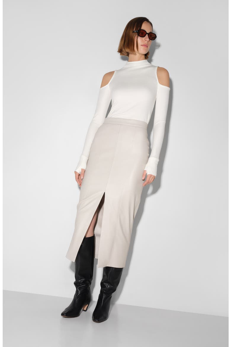 Nerida Faux Leather Midi Skirt, Alternate, color, BONE