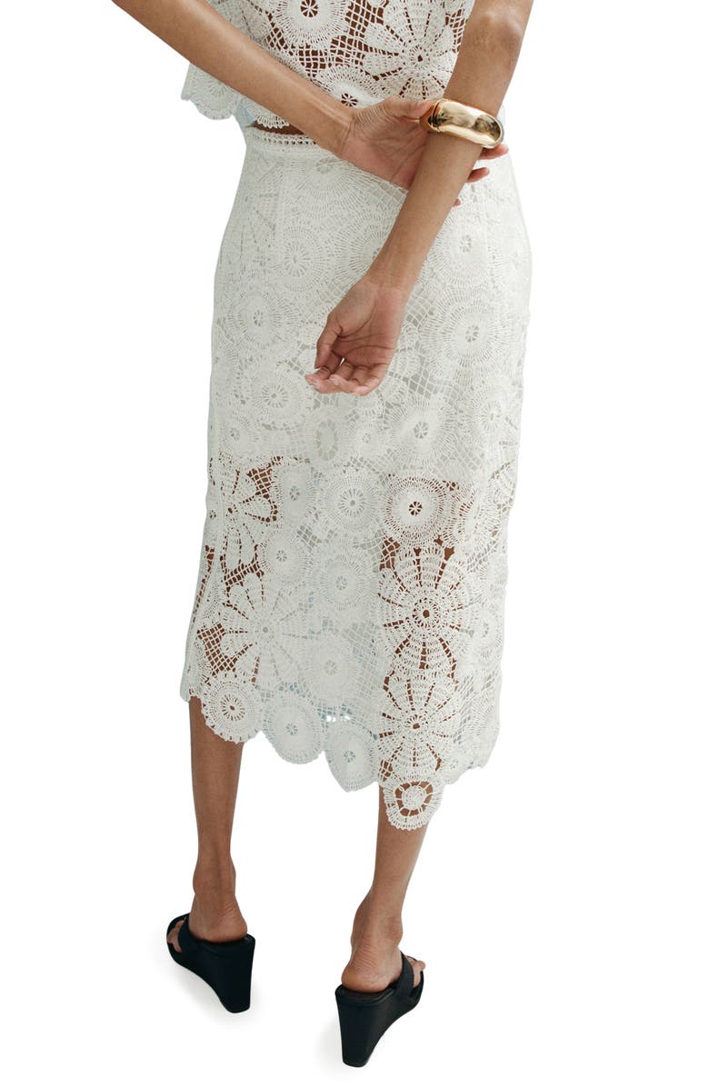 MANGO Lace Midi Skirt, Alternate, color, Off White