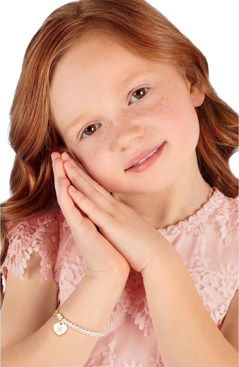 Tiny Blessings 14K Gold 4mm Cultured Pearls & Engraved Initial 6.25" Bracelet, Alternate, color, 14K Gold - A