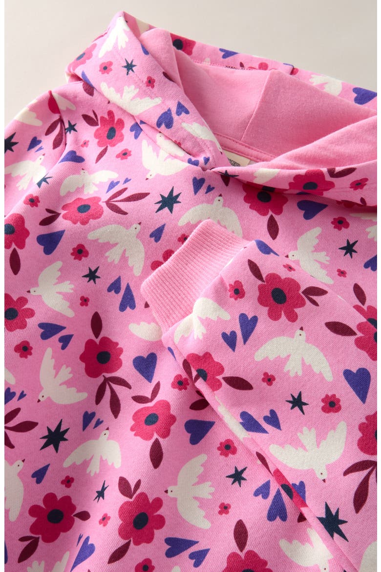 Kids' Long Sleeve Hooded Fleece Sweatshirt Dress, Alternate, color, PINK BEGONIA DAZZLE DOVES