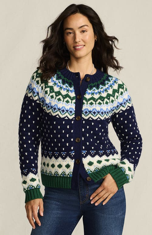 Lands' End Lofty Birdseye Fair Isle Cardigan Sweater In Black