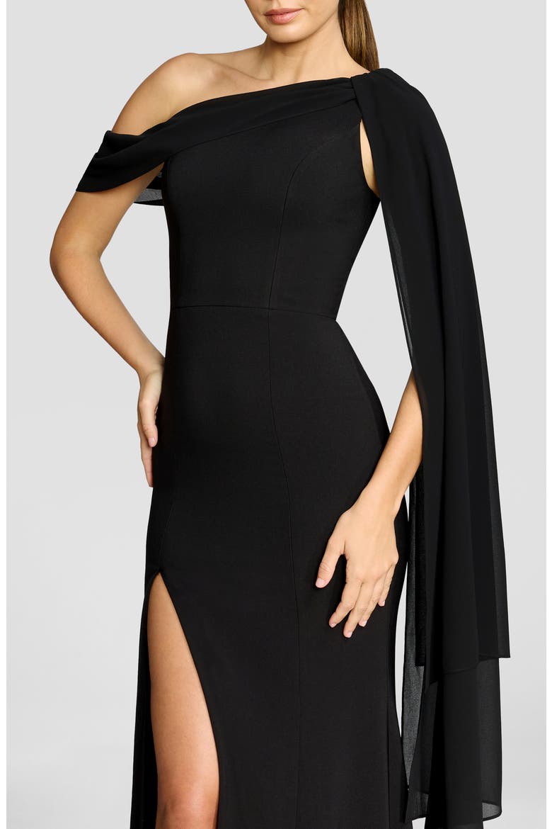 Sera One-Shoulder Cape Gown, Alternate, color, BLACK