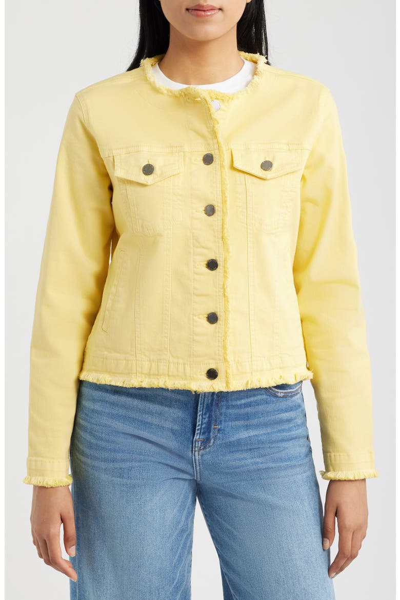 Frayed Collarless Denim Jacket, Alternate, color, POPCORN YELLOW
