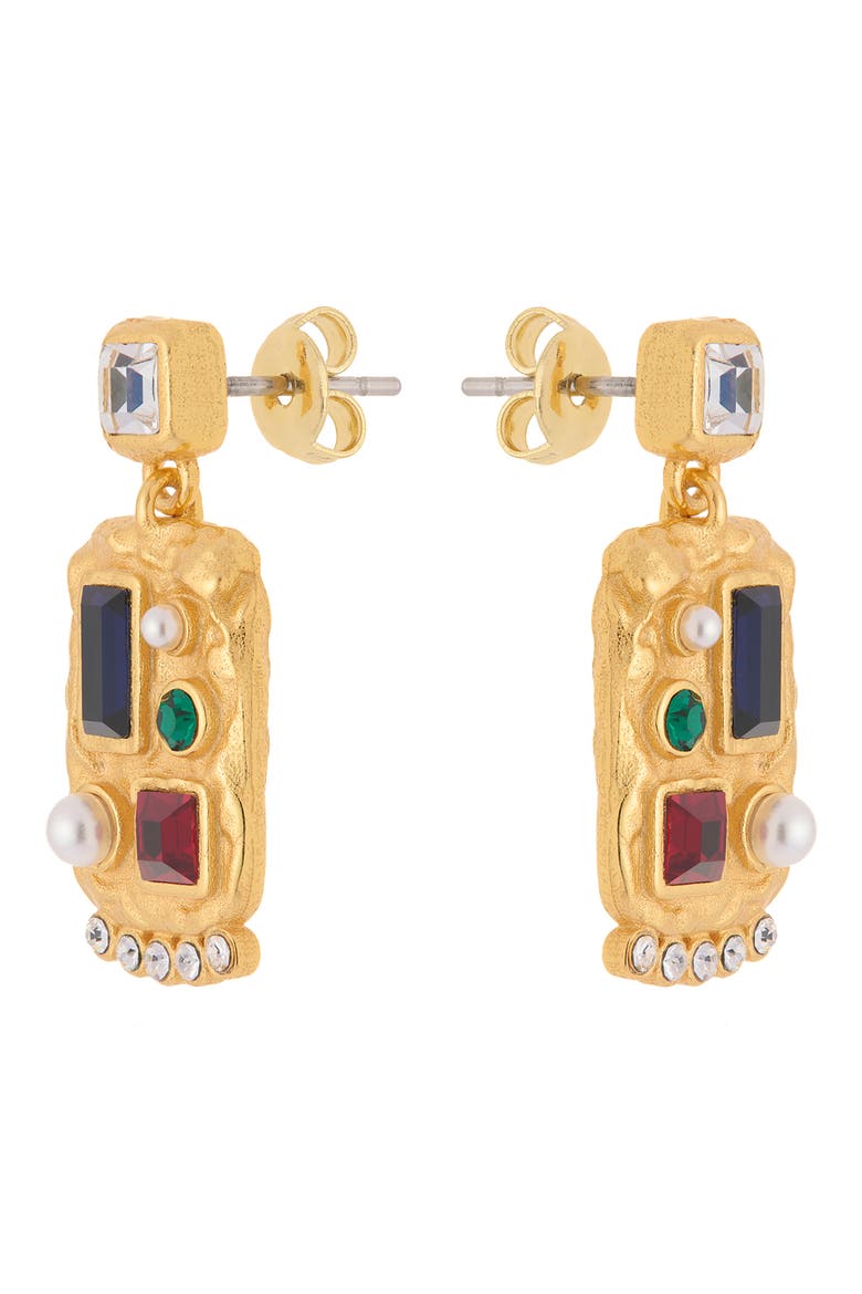 Skylin Crystal Rectangle Drop Earrings, Alternate, color, GOLD TONE/ MULTI CRYSTAL