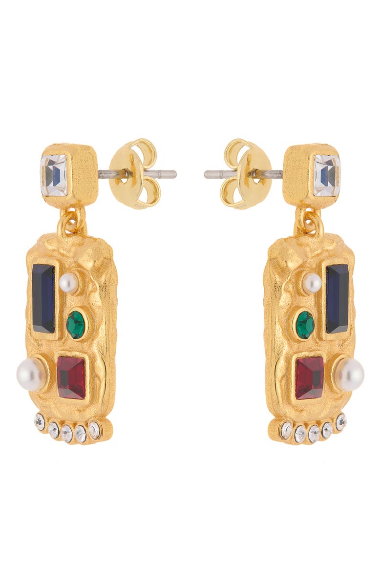 Reiss Skylin Crystal Rectangle Drop Earrings, Alternate, color, Gold Tone/ Multi Crystal