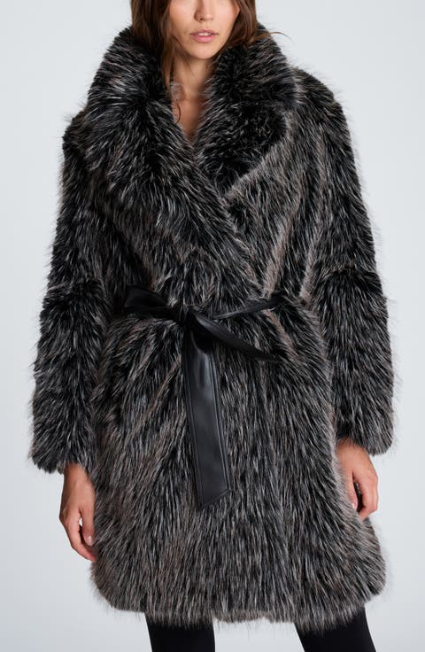Belted Faux Fur Midi Coat