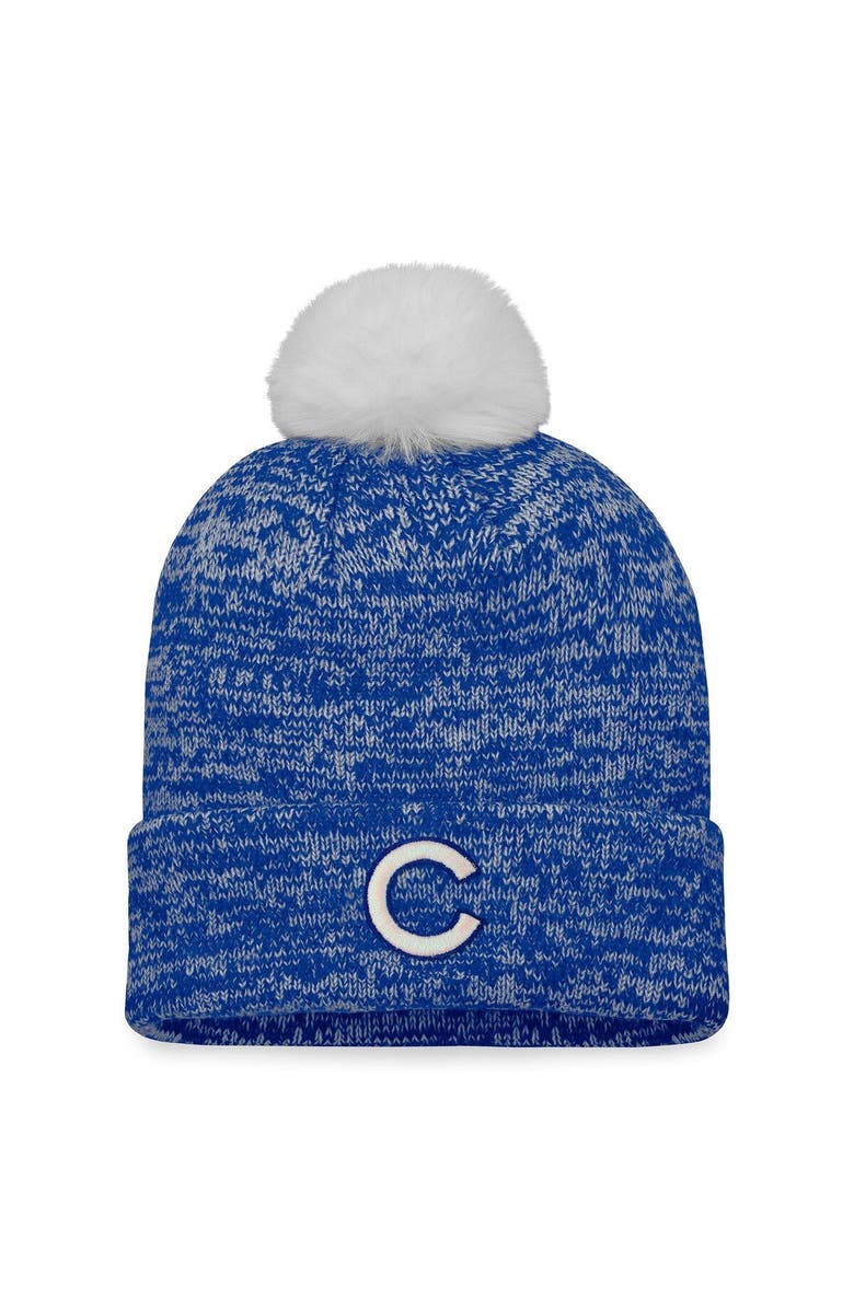 FANATICS Women's Fanatics Branded Royal/White Chicago Cubs Iconic Cuffed Knit Hat with Pom, Main, color,