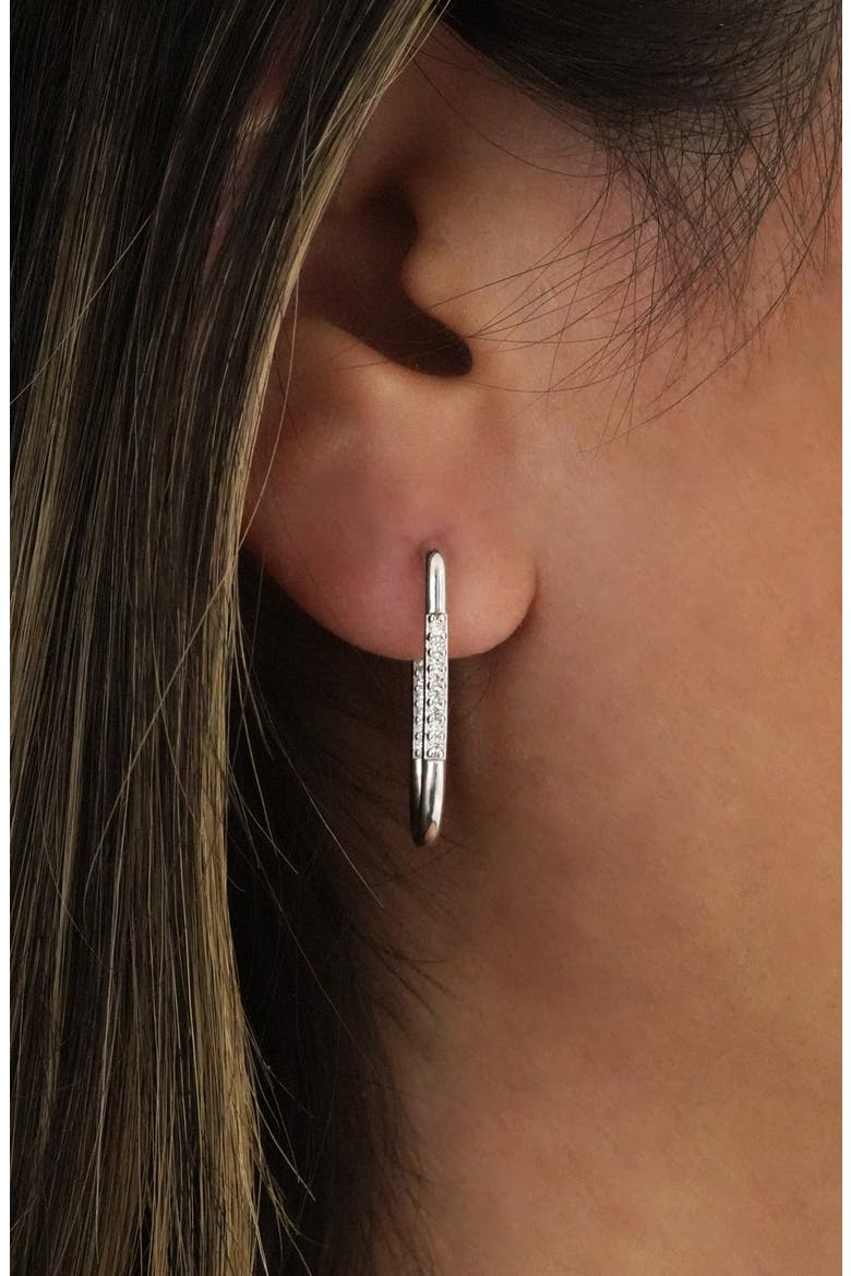 Pave U-Shaped Hoop Earrings, Alternate, color, SILVER