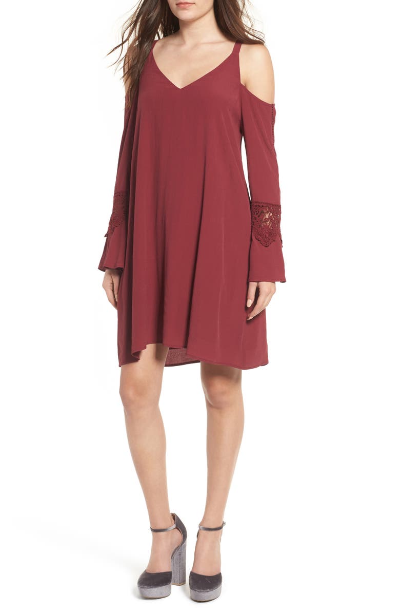 ASTR the Label ASTR Cold Shoulder Shift Dress, Main, color, Red Cordovan