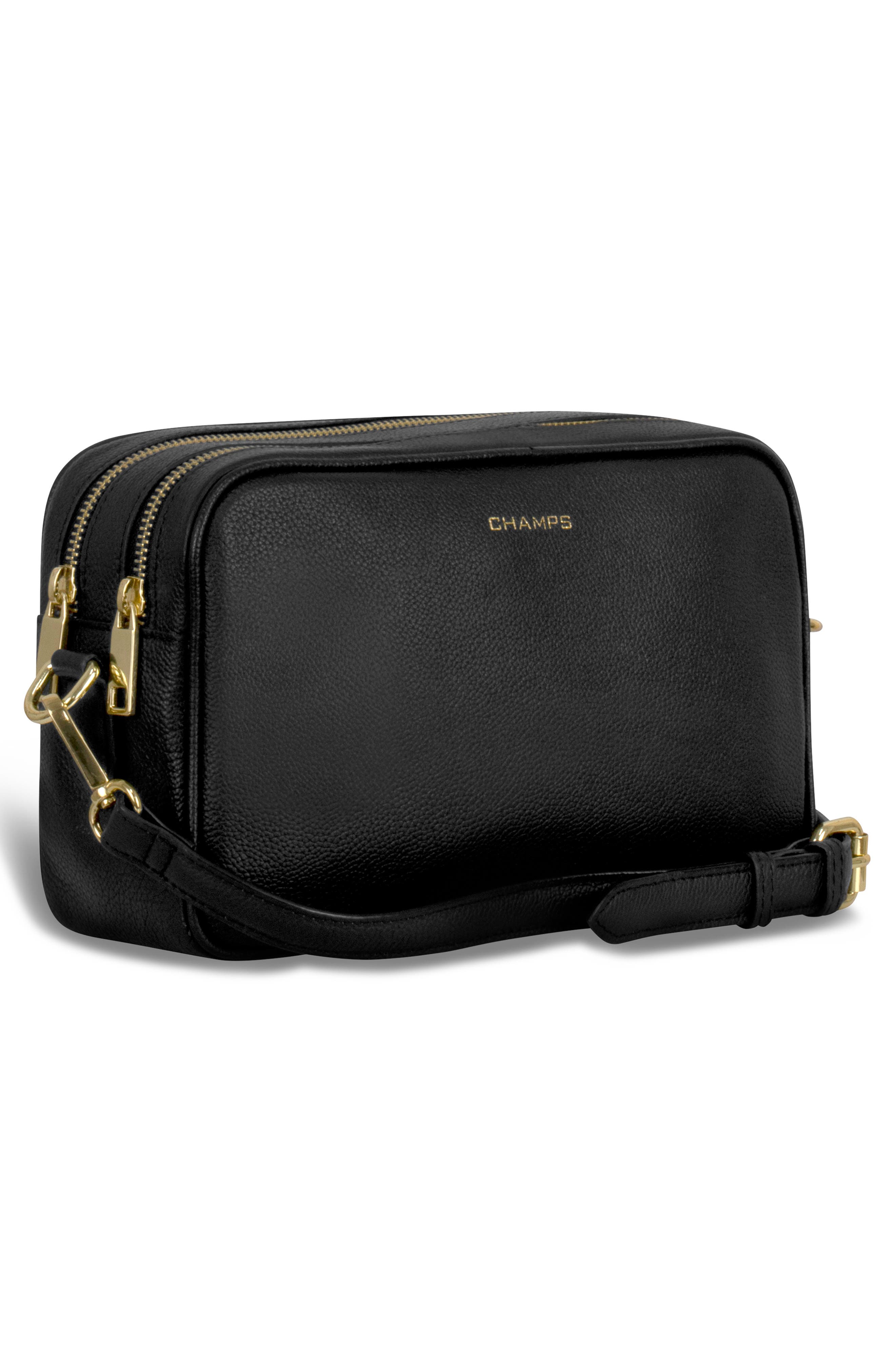 Double Zip Leather Camera Bag, Alternate, color, BLACK
