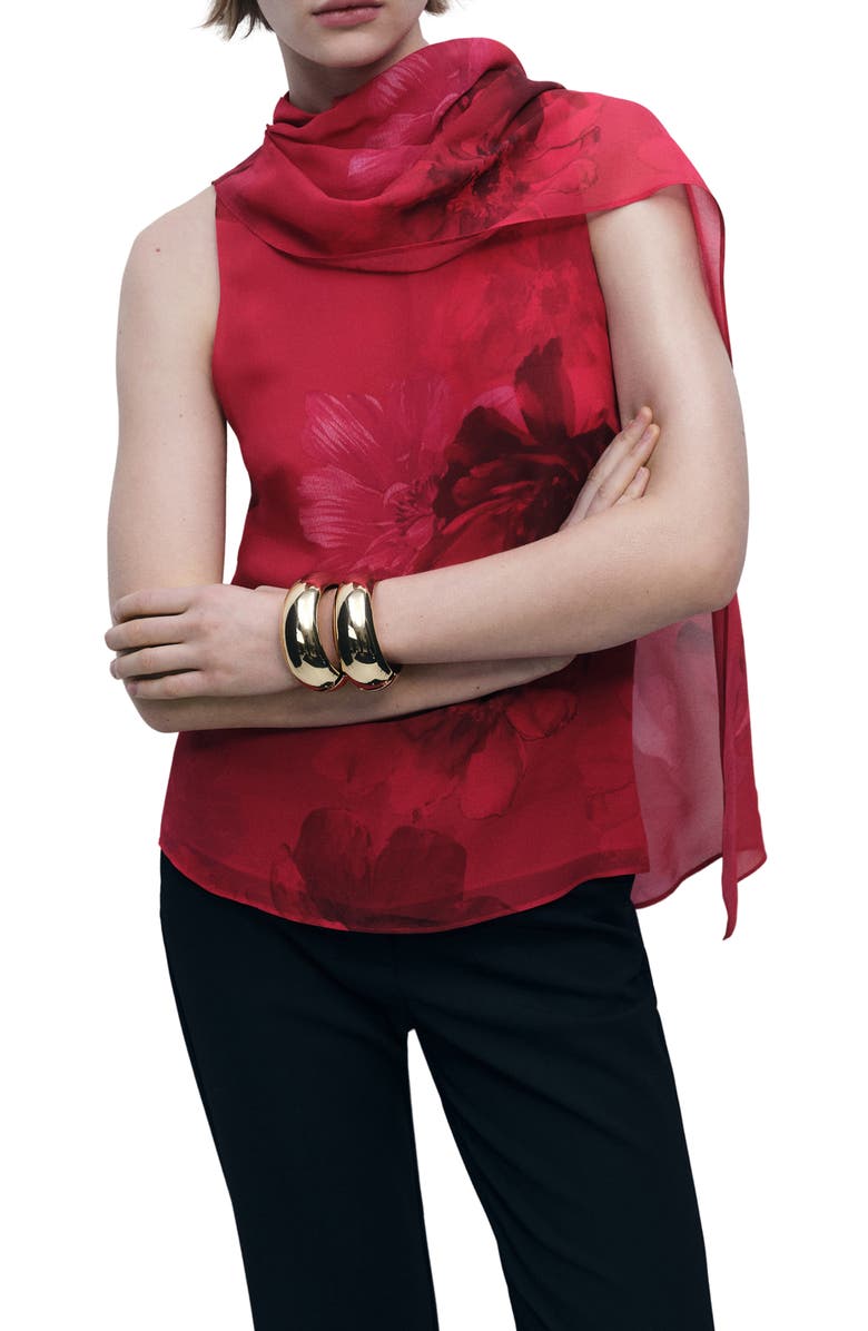 MANGO Floral Print Tie Neck Sleeveless Top, Main, color, 