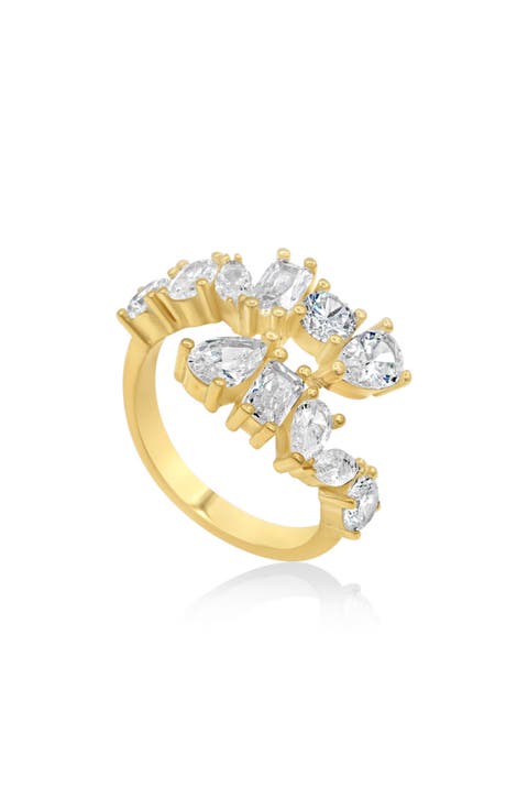 Multicut Cubic Zirconia Bypass Ring