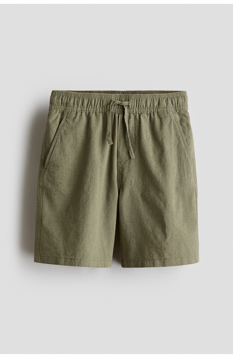 H&M Linen-blend Shorts, Main, color, Dark Khaki Green