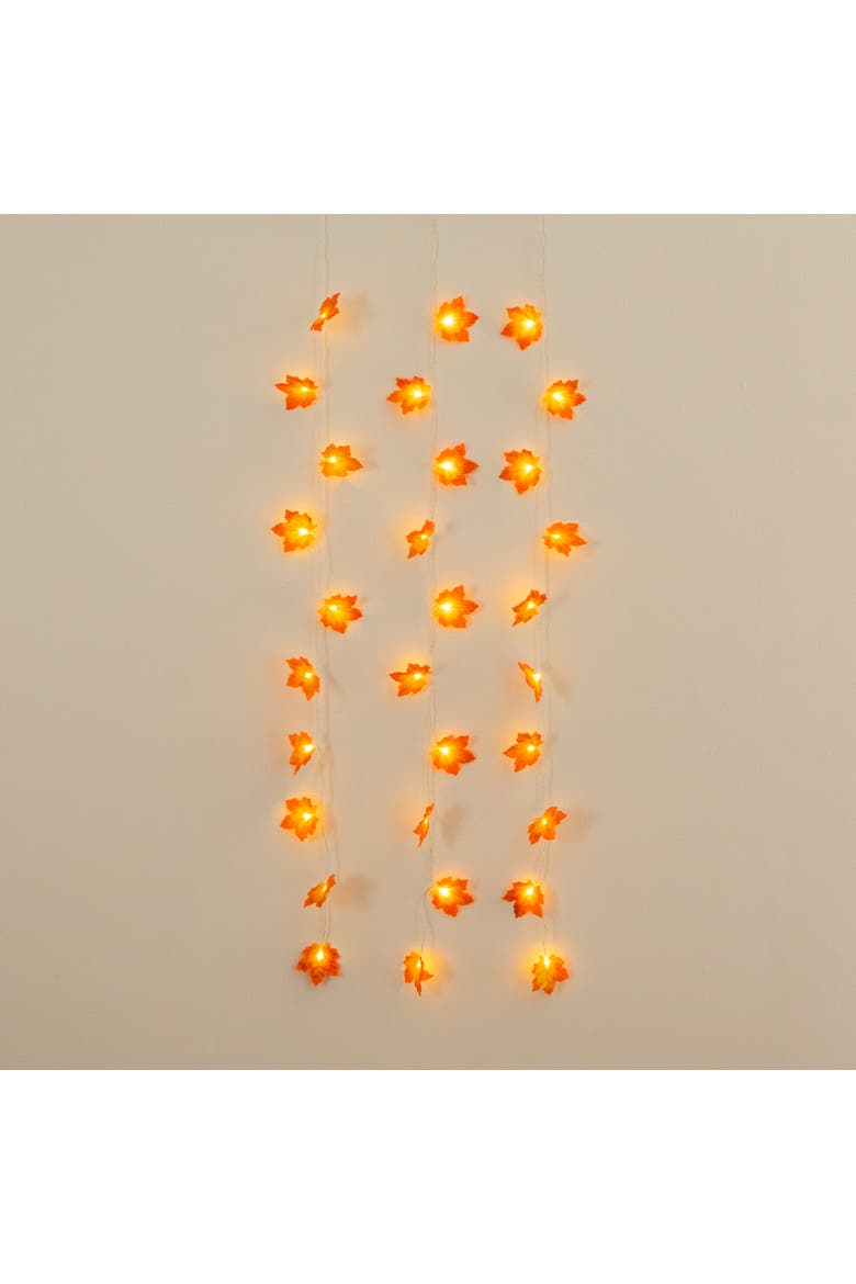 5-ft Pre-Lit Autumn Maple Leaf Artificial Fall Garland with 10 Warm White LED String Lights - Set of 3, Alternate, color, Orange