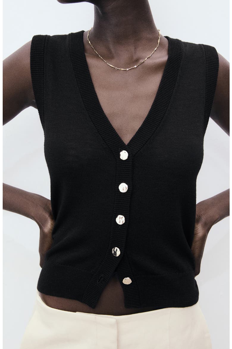 Fine Knit Sweater Vest, Main, color, BLACK