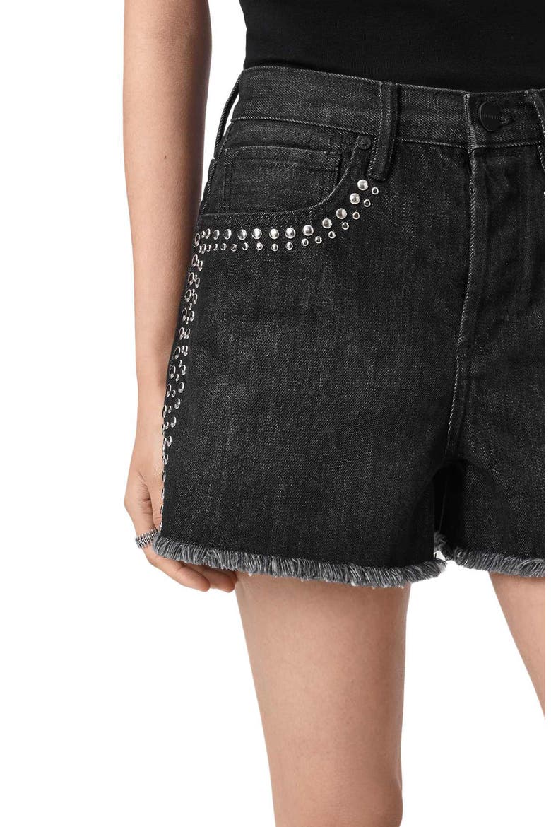 Heidi Studded Denim Shorts, Alternate, color, SHADOW BLACK
