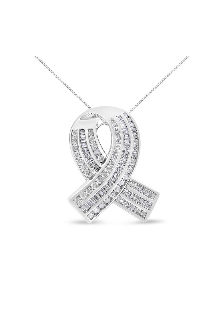 14K White Gold 2 5/8 Cttw Diamond Awareness Ribbon Pendant - Chain Not Included, Main, color, White