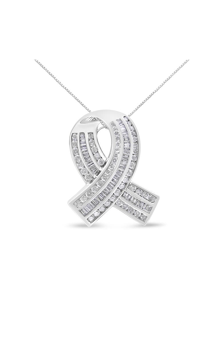 Haus of Brilliance 14K White Gold 2 5/8 Cttw Diamond Awareness Ribbon Pendant - Chain Not Included, Main, color, White