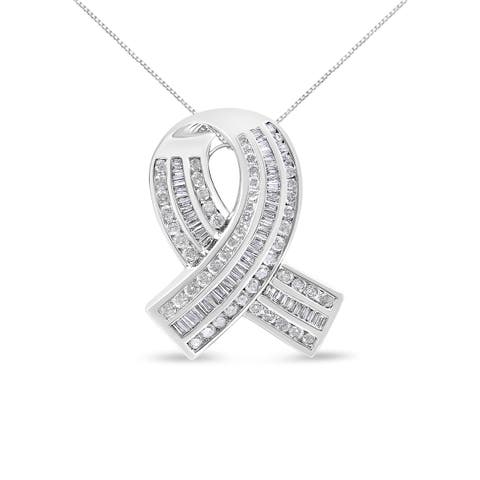 14K White Gold 2 5/8 Cttw Diamond Awareness Ribbon Pendant - Chain Not Included