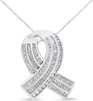 Haus of Brilliance 14K White Gold 2 5/8 Cttw Diamond Awareness Ribbon Pendant - Chain Not Included
