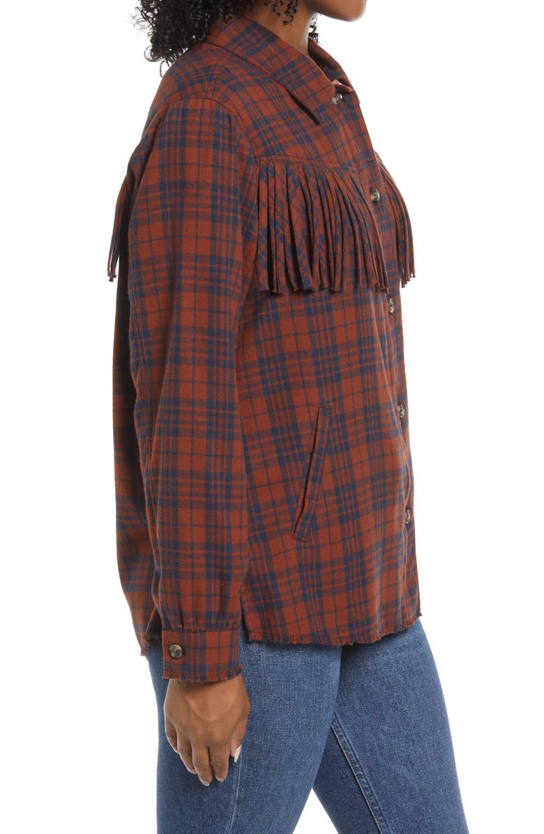 Wit & Wisdom Plaid Fringe Detail Cotton Shirt Jacket, Alternate, color, 