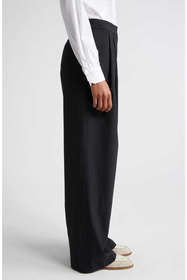 Pleated Virgin Wool Blend Wide Leg Trousers, Alternate, color, BLACK