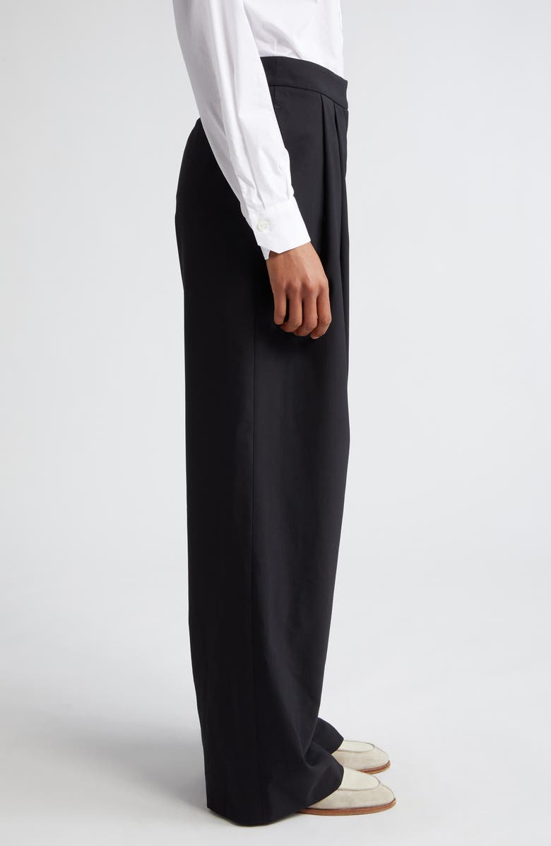 Eleventy Pleated Virgin Wool Blend Wide Leg Trousers, Alternate, color, Black