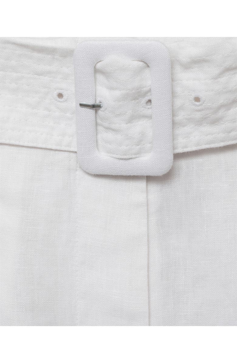 MANGO Belted Linen Bermuda Shorts, Alternate, color, White