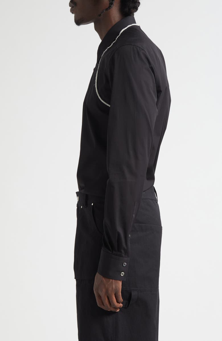 McQueen Raw Edge Harness Cotton Popling Button-Up Shirt, Alternate, color, Black