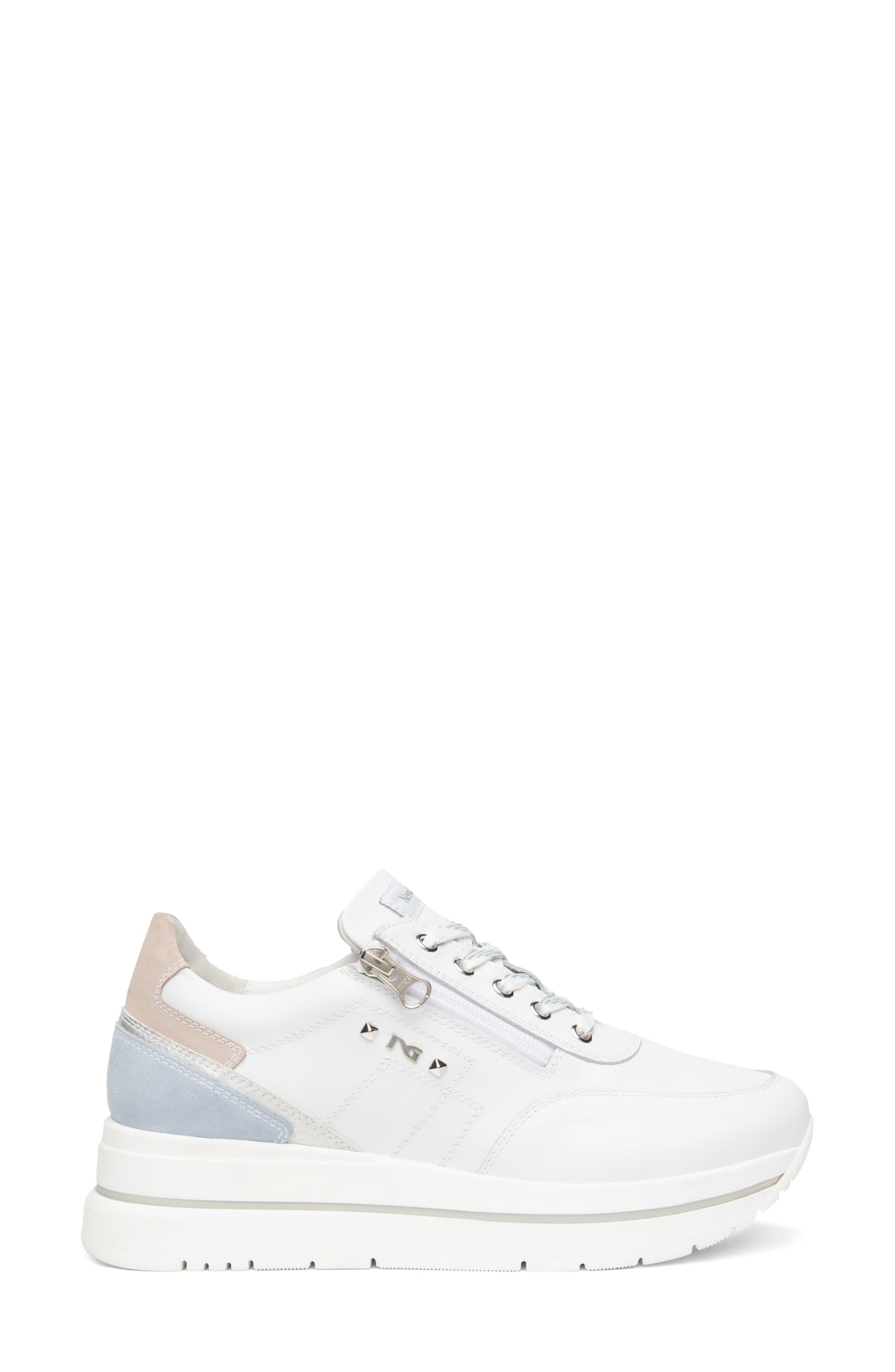 NeroGiardini Side Zip Wedge Sneaker, Alternate, color, White