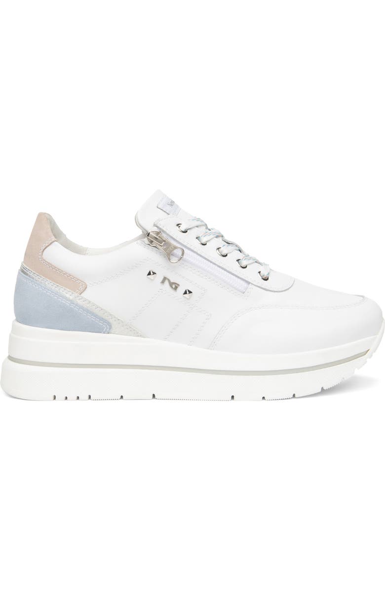 NeroGiardini Side Zip Wedge Sneaker, Alternate, color, White