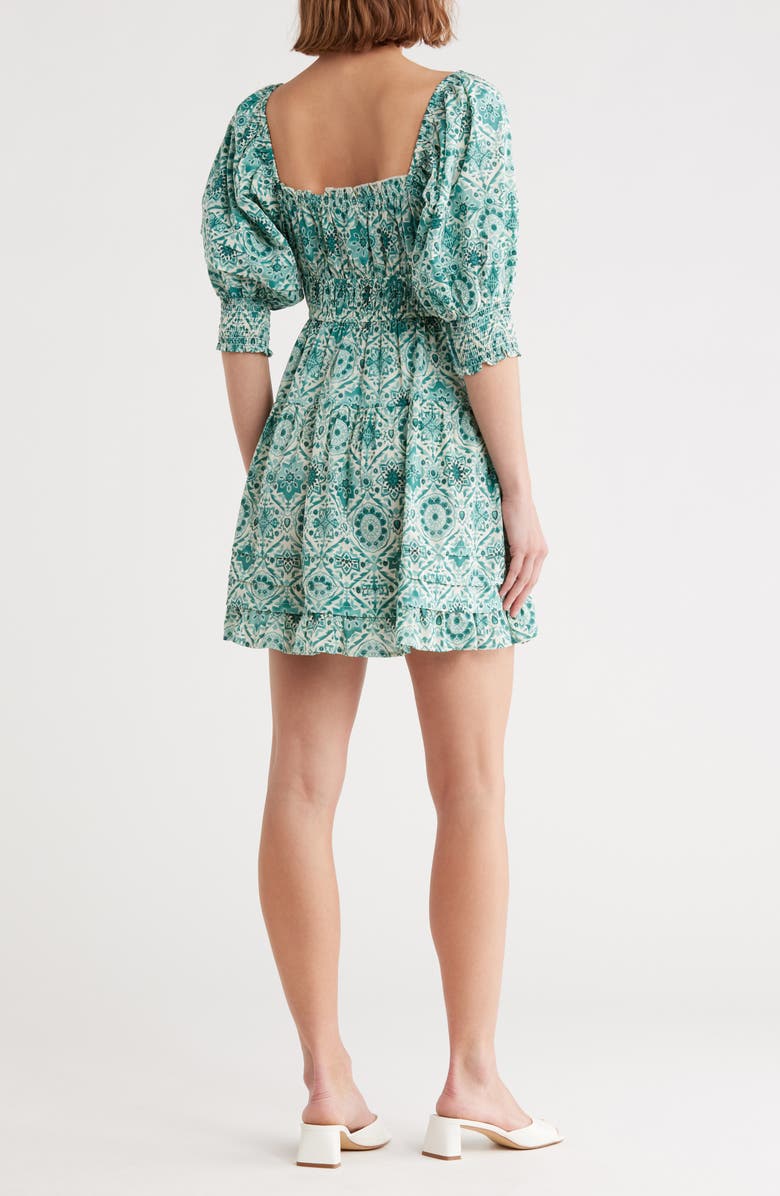 Maisie Off the Shoulder Bubble Sleeve Cotton Minidress, Alternate, color, Teal Mosaic