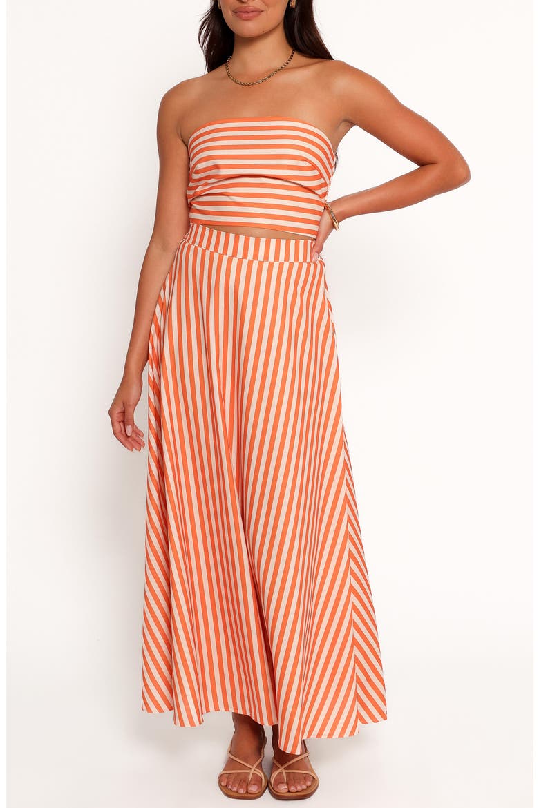 Serafina Stripe Crop Top & Maxi Skirt Set, Main, color, ORANGE BEIGE STRIPE