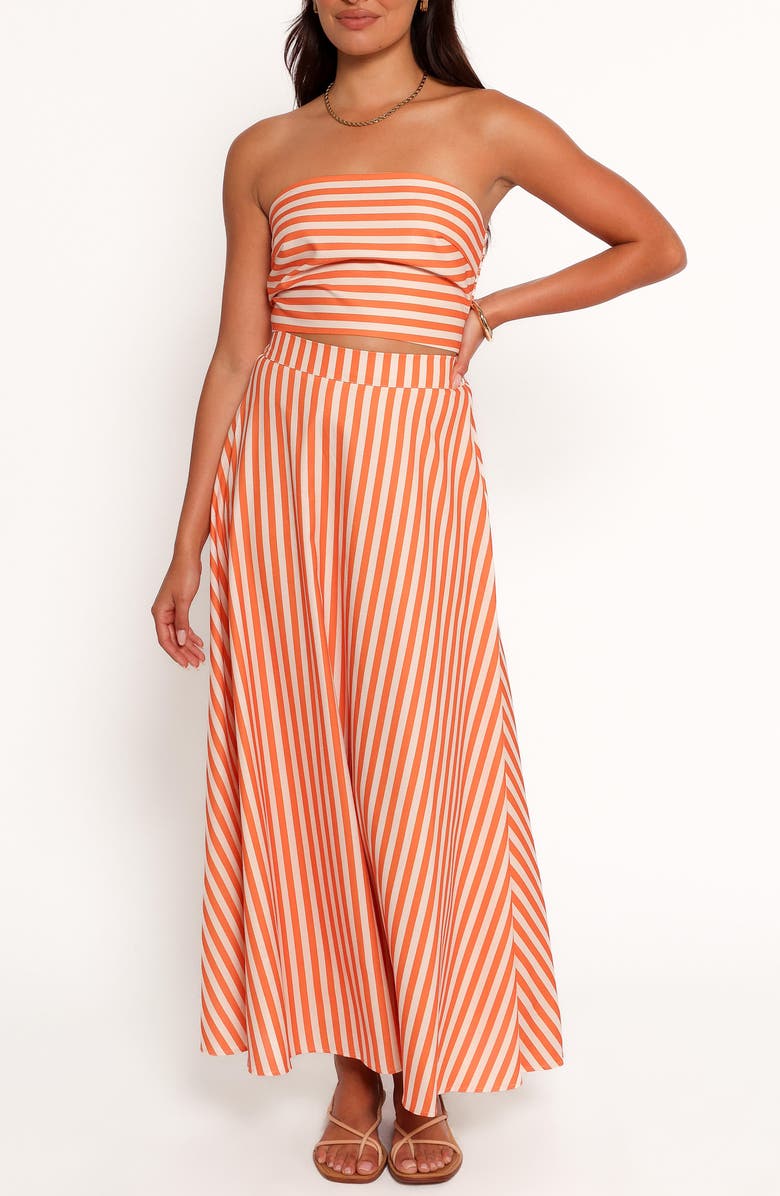 Petal & Pup Serafina Stripe Crop Top & Maxi Skirt Set, Main, color, Orange Beige Stripe