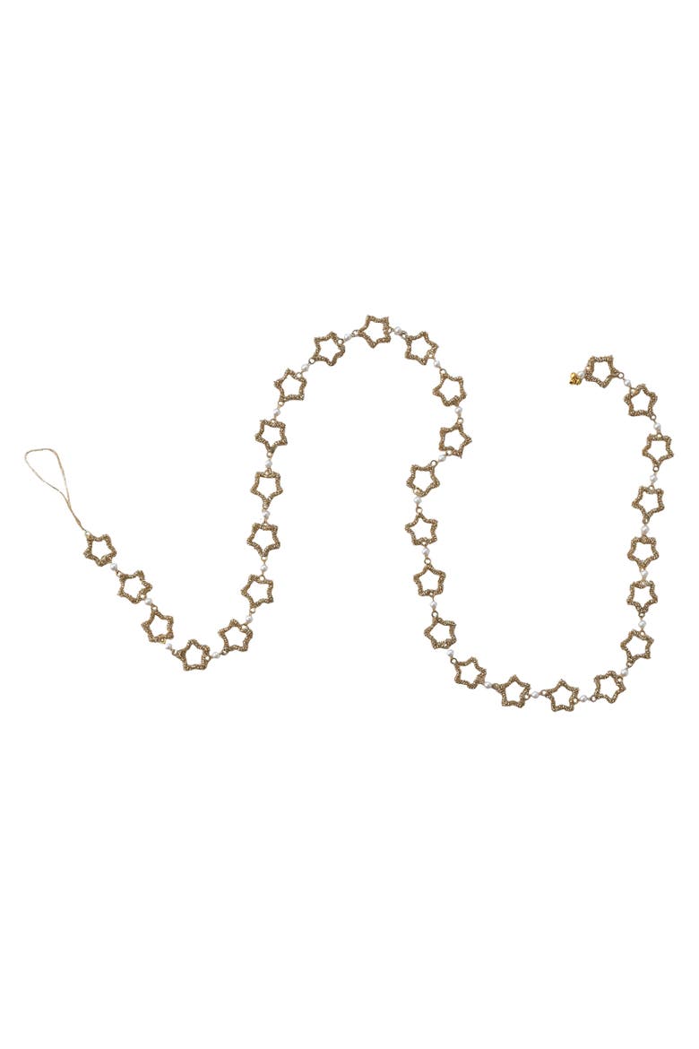 Glass Bead & Iron Star Garland with Faux Pearls, Main, color, Gold