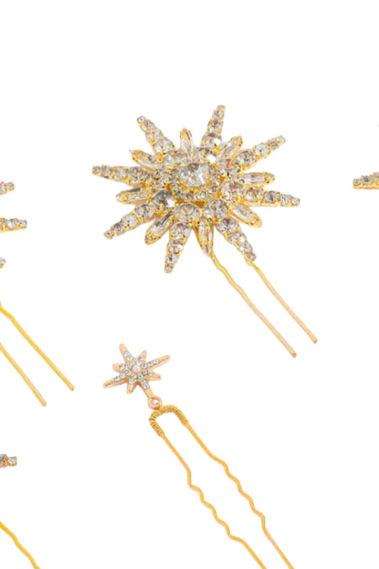 Celeste Crystal U Hair Pins - Set of 6 - Gold, Alternate, color, Gold