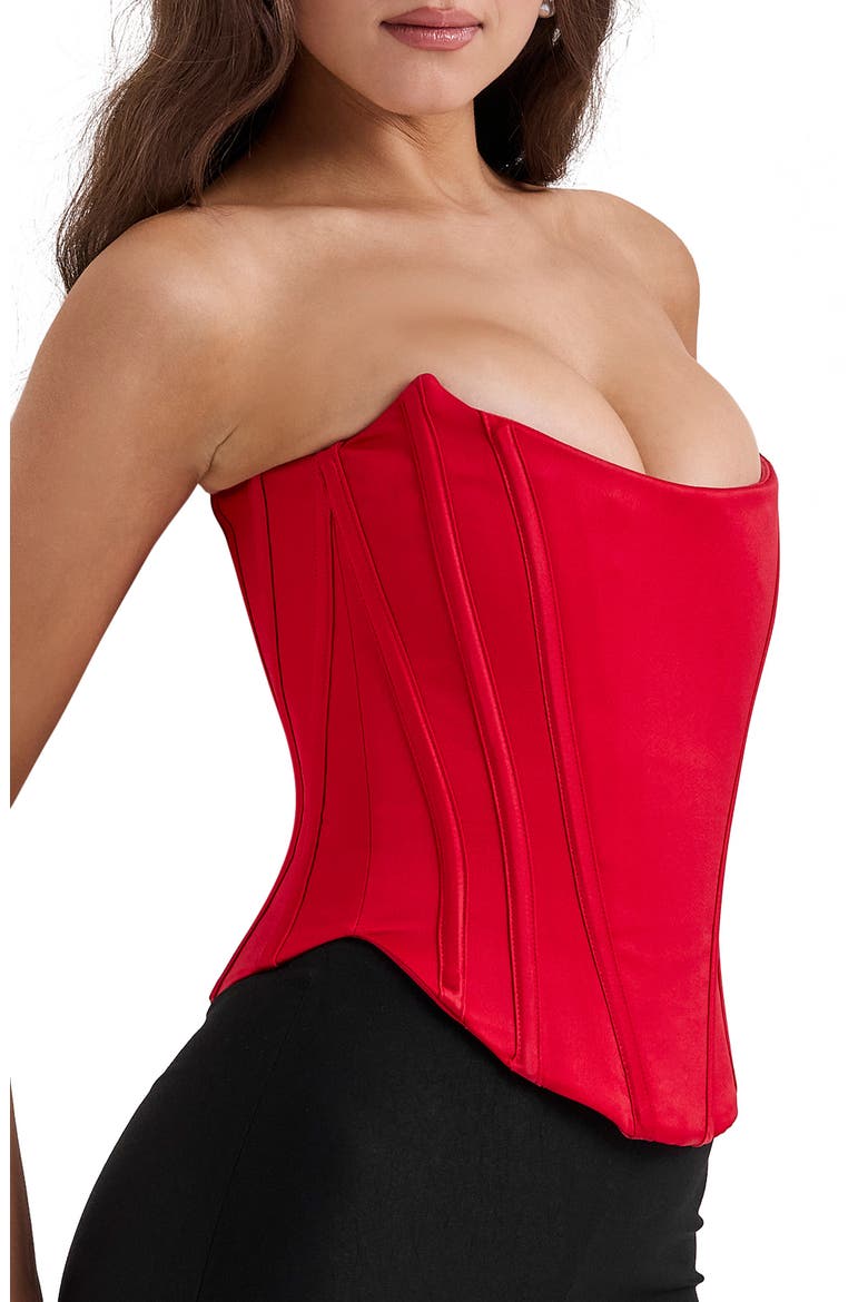 Genevieve Strapless Satin Corset Top, Alternate, color, SALSA
