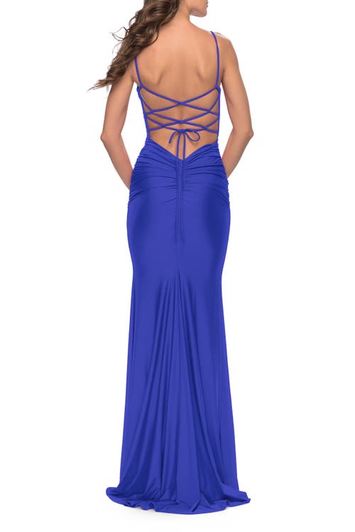 La Femme Modern Jersey Dress With Twist Band Details In Royal Blue
