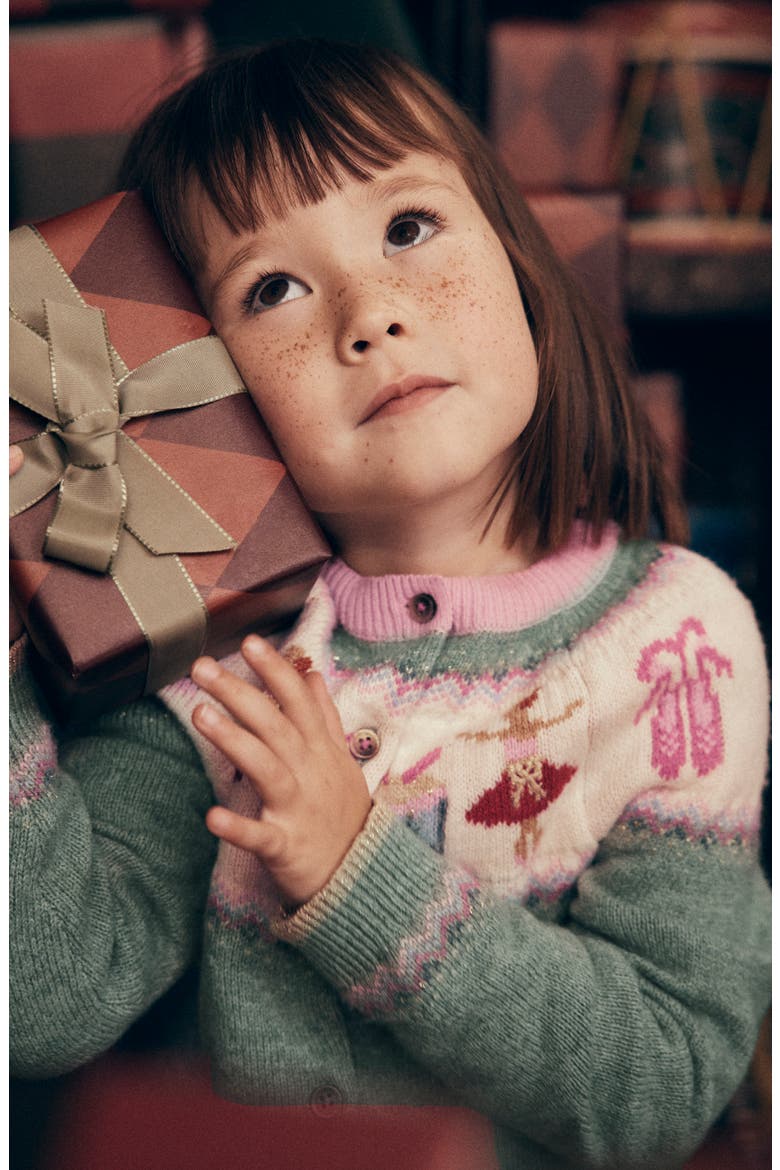 Kids' Edie Fair Isle Cardigan, Alternate, color, CSARITE GREEN POLAR POST
