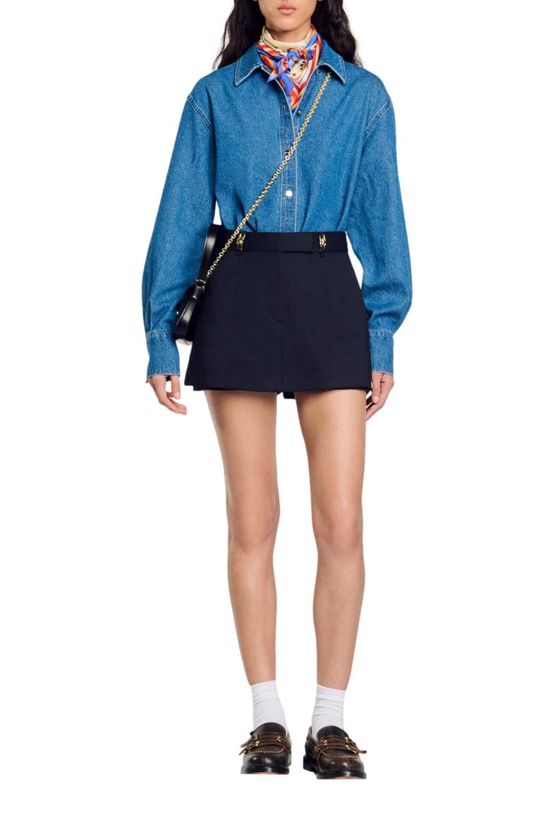 Skort with decorative belt loops, Alternate, color, Navy blue
