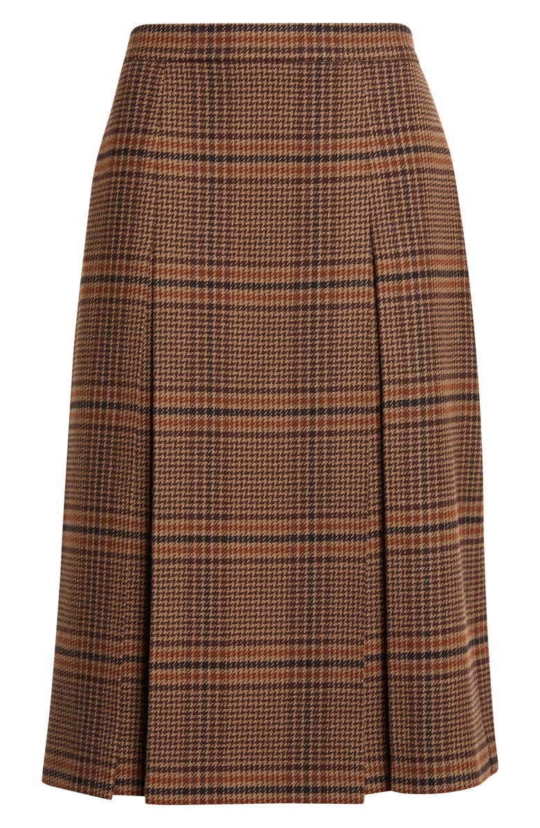 Saint Laurent Prince of Wales Plaid Wool Midi Skirt, Main, color, Marron/ Beige/ Roux