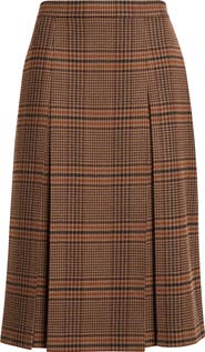 Saint Laurent Prince of Wales Plaid Wool Midi Skirt