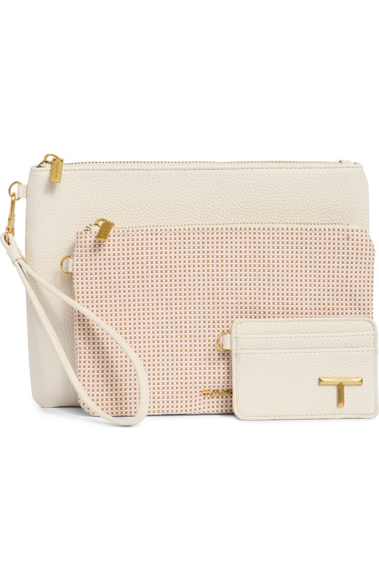 T Tahari Marty Set of 3 Wristlet Pouches & Cardholder Wallet, Main, color, Eggshell