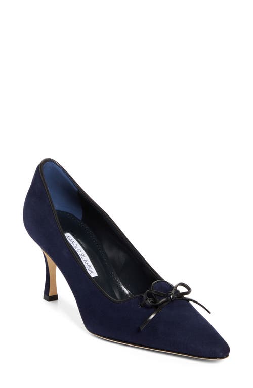 Manolo Blahnik Zaman Suede Bicolor Lace-up Pumps In Navy/black