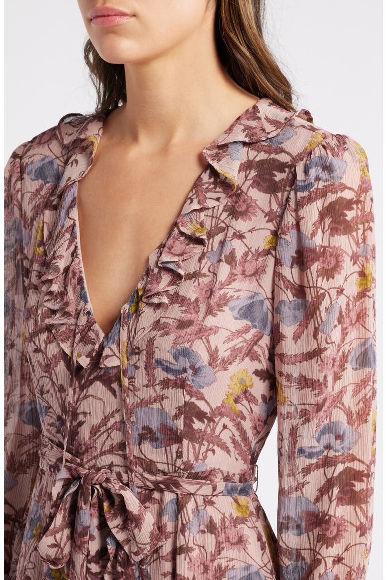 Tamera Floral Ruffle Long Sleeve Silk Minidress, Alternate, color, DKPRIMMLT